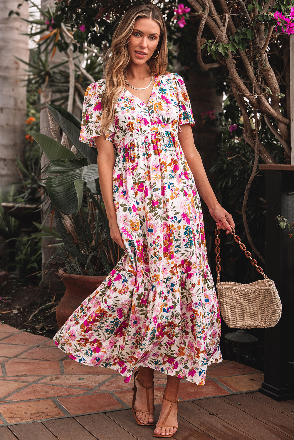 Kaitlyn Floral Short Sleeve Maxi Dress Kaitlyn Floral Short Sleeve Maxi Dress