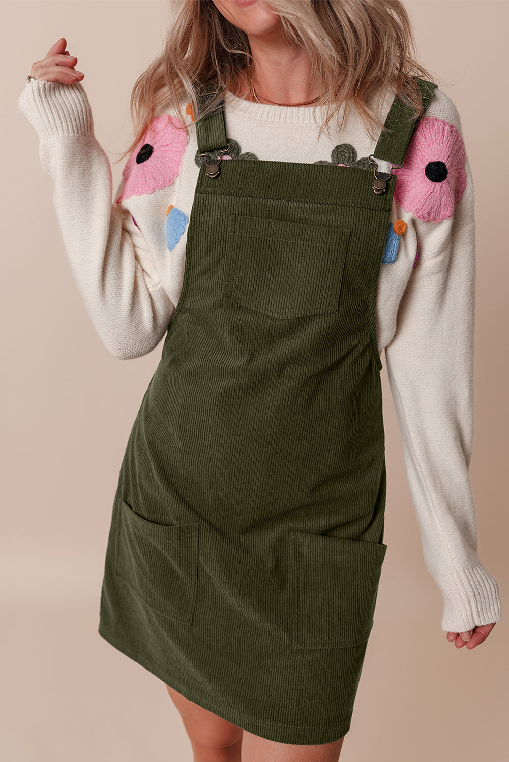 Alexis Front Pockets Corduroy Overall Dress Vineyard Green / S