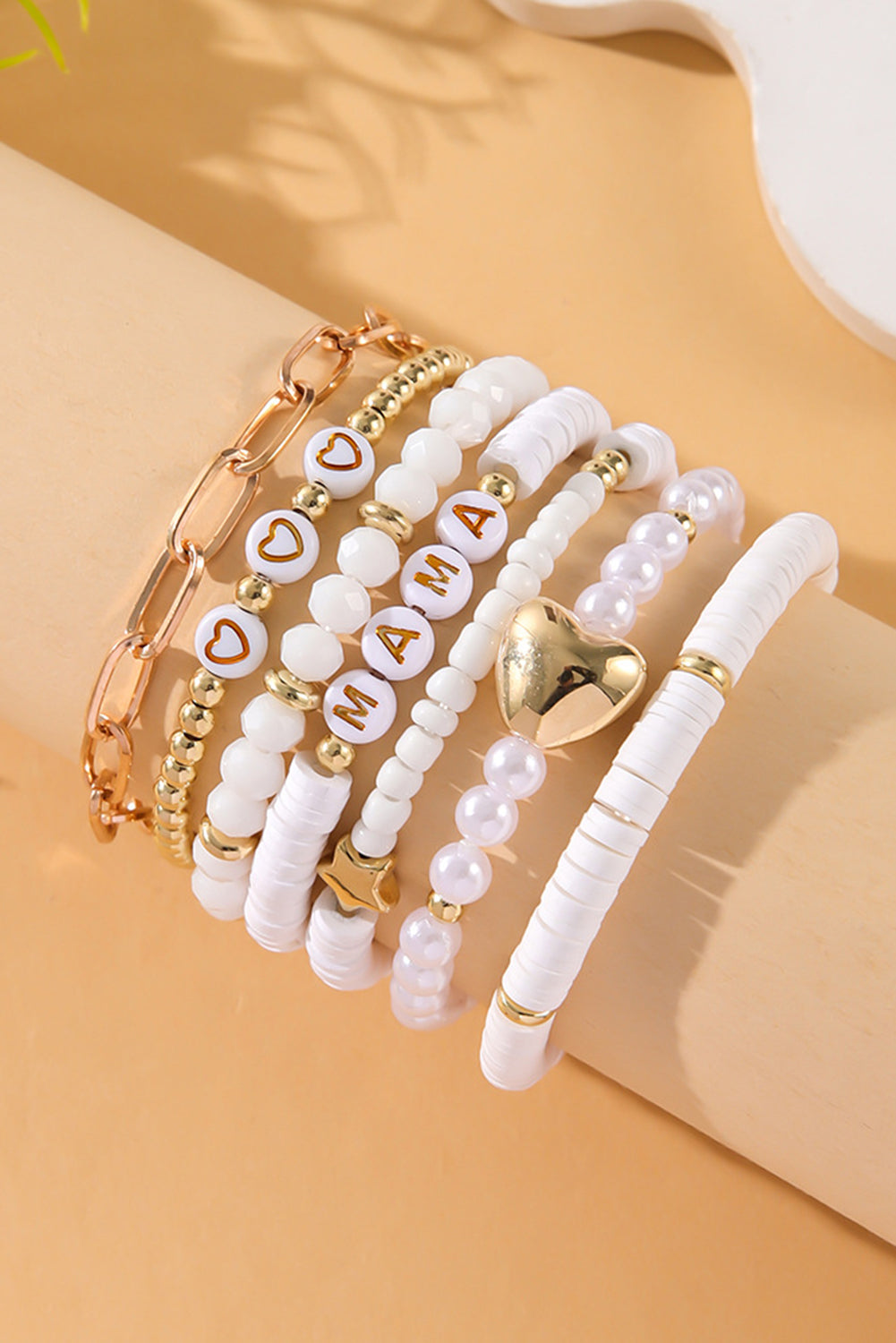White MAMA Heart Pearl Layer Bracelet Threaded Pear