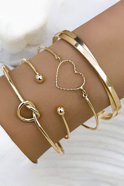 Gold Love Geometric Cross Bracelet 4-piece Set - Threaded Pear
