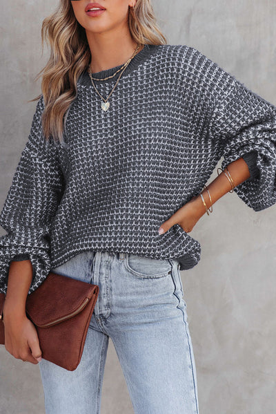 Marley Heathered Knit Drop Shoulder Puff Sleeve Sweater - Threaded Pear