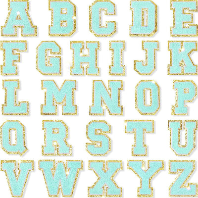 Aqua Self Adhesive Chenille Letters Patches - Threaded Pear
