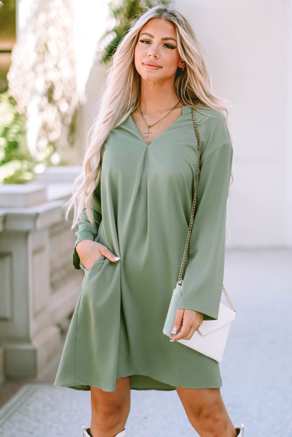 Mallory Roll-tab Sleeve Flowy Casual Dress | Threaded Pear Mallory Roll-tab Sleeve Flowy Casual Dress | Threaded Pear