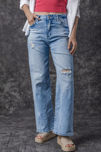 Giana High Rise Distressed Straight Leg Jeans - Threaded Pear