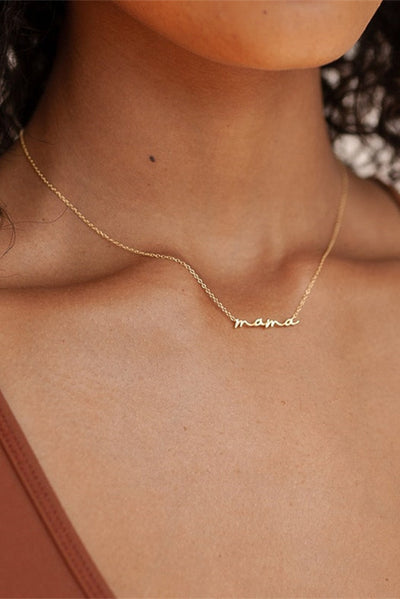 Gold Tiny Mama Script Necklace - Threaded Pear