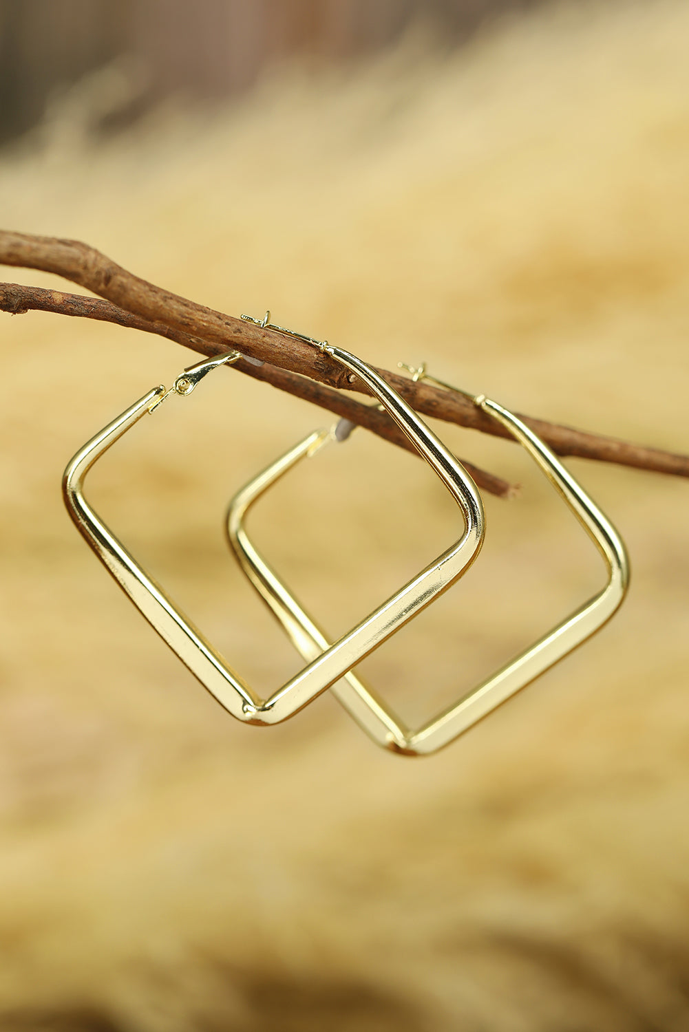 Gold Minimalist Square Hoop Earrings Threaded Pear