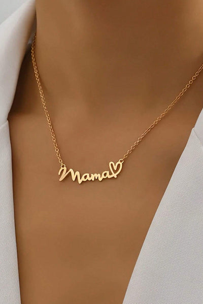 Gold mama Heart Pendant Chain Necklace - Threaded Pear