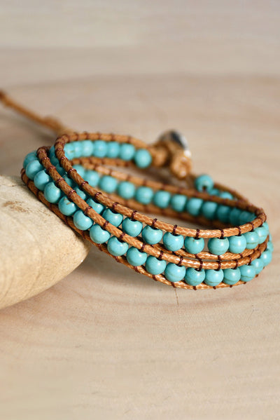 Green Double-Layer Hand-Woven Turquoise Beaded Bracelet - Threaded Pear