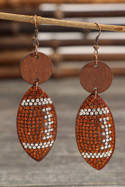 Rhinestone Football Dangle Earrings - Threaded Pear