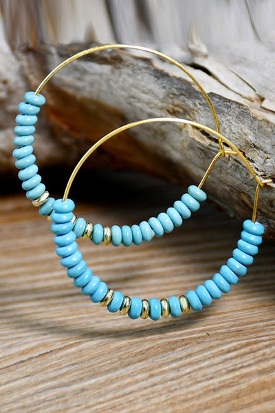 Gold Faux Turquoise Beaded Hoop Earrings - Threaded Pear