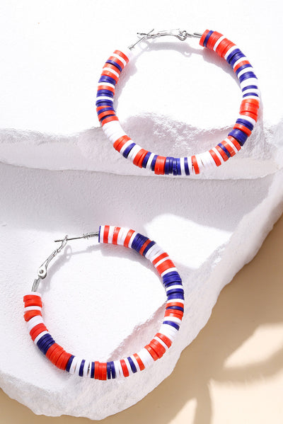 Patriotic Multicolored Bead Hoop Earrings - Threaded Pear