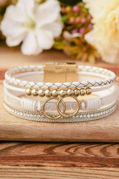 White Ring Beads Hand-woven Buckle Bracelet - Threaded Pear