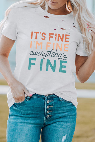 Everything is Fine Graphic Distressed T Shirt - Threaded Pear