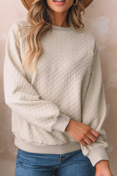 Amy Textured Raglan Sleeve Pullover Sweatshirt - Threaded Pear