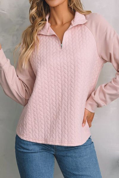 Jocelyn Textured Quarter Zip Raglan Sleeve Sweatshirt - Threaded Pear