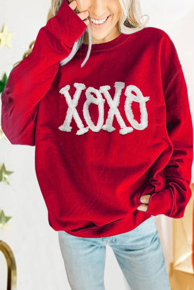 Serena XOXO Chenille Embroidered Pullover Sweatshirt - Threaded Pear
