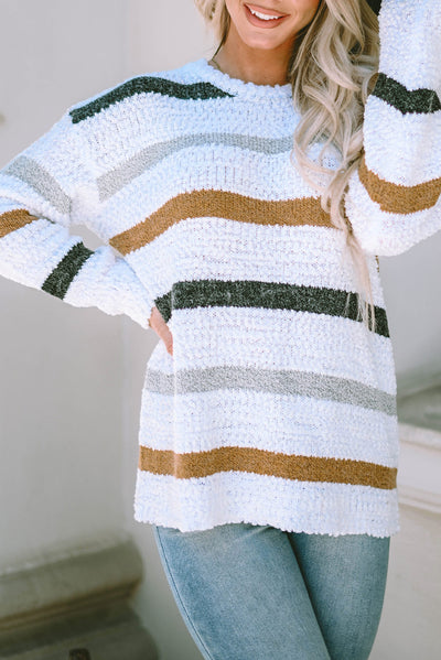 Cora Striped Popcorn Knit Sweater - Threaded Pear