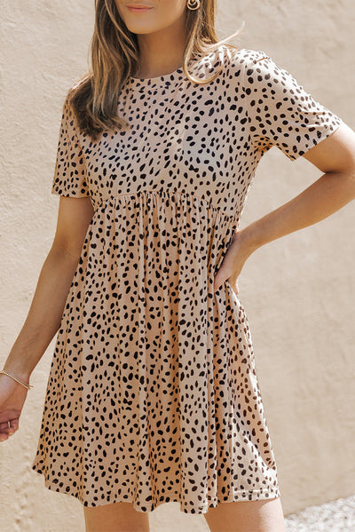 Laney Short Sleeve Leopard Tunic T-shirt Dress - Threaded Pear